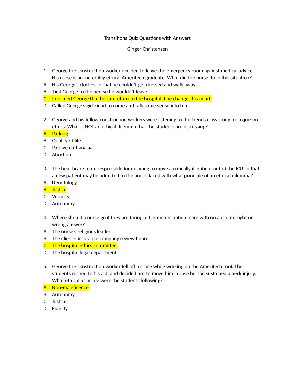 Preview image for Transitions Final Review with answers 2022